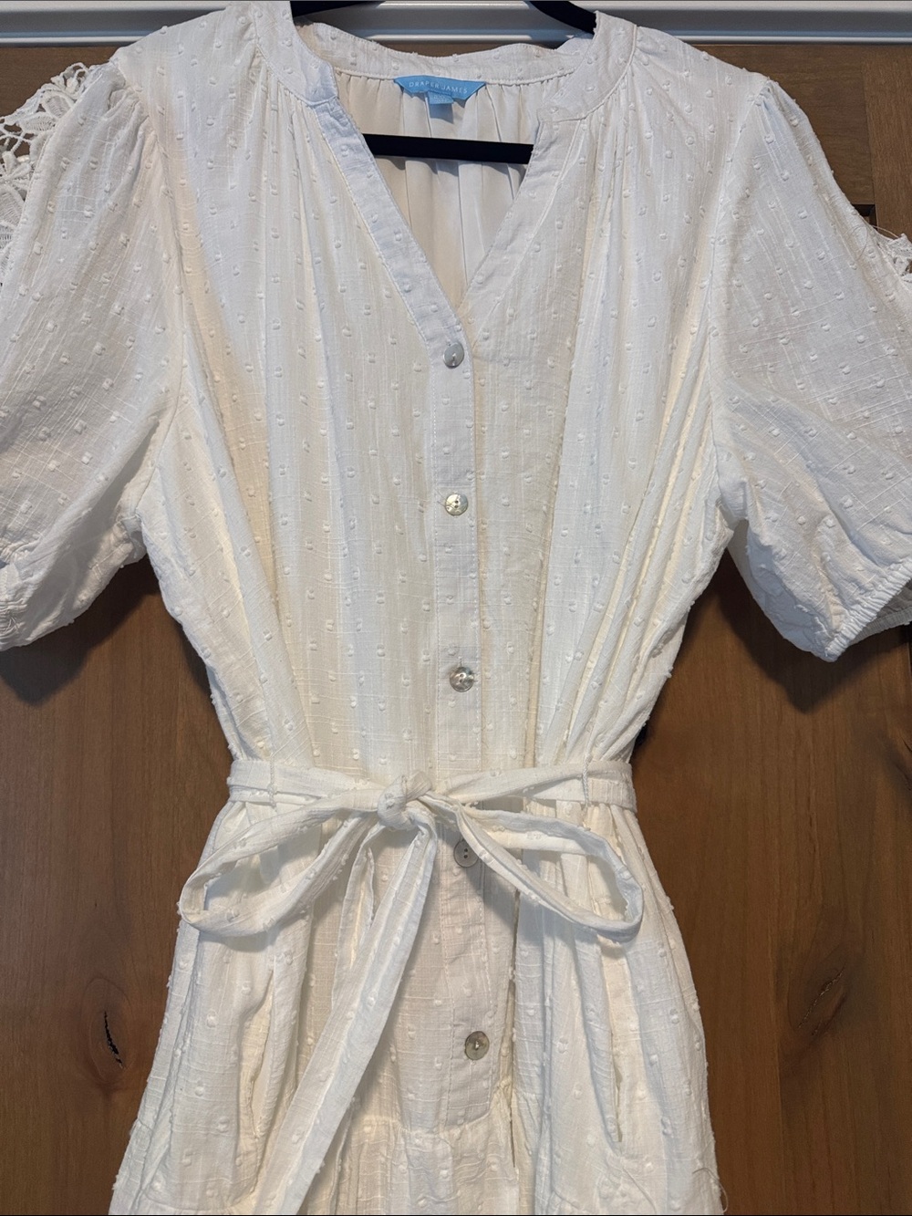 Draper James White Swiss dot Midi Dress Womens XXL lace puff sleeves Cotton - Picture 4 of 14